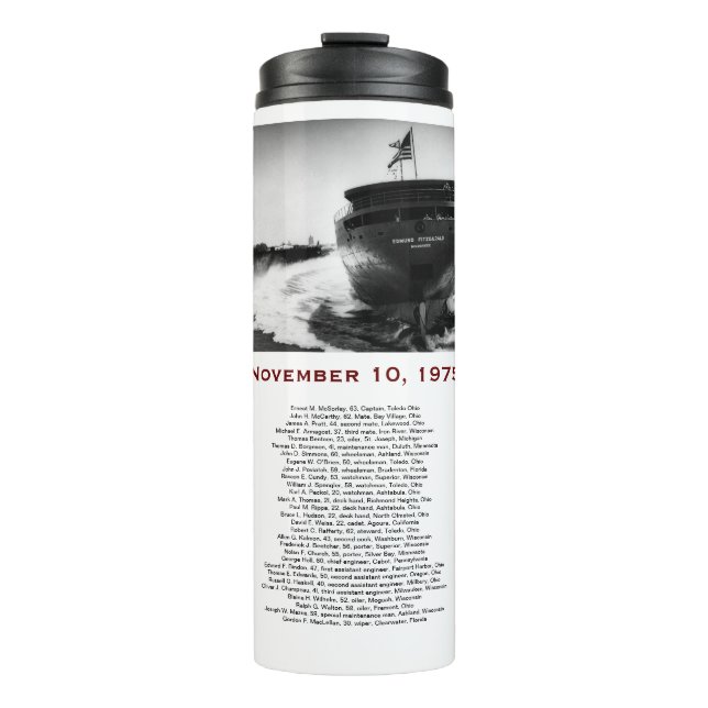 Bouteilles Isothermes Tasse Edmund Fitzgerald avec noms de l'équipage (Devant)