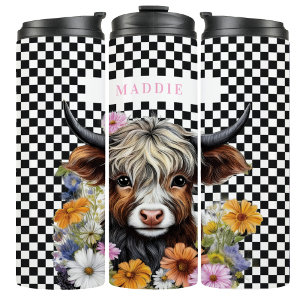 Bouteilles Isothermes Tasse Mug à carreaux floraux de vache de Highland