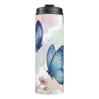 Bouteilles Isothermes Tasse Papillons Bleu Aquarelle – Élégant