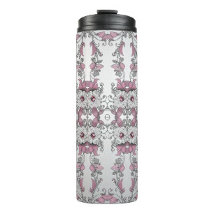 Bouteilles Isothermes Tasse thermique florale argent rose blanc