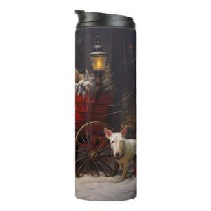 Bouteilles Isothermes Taureau Terrier Neigeux Traîneau Décor Noël