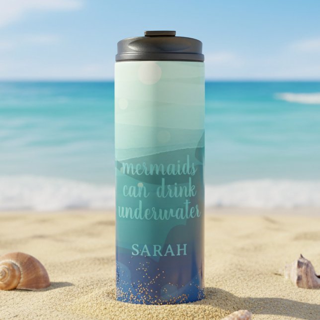 Bouteilles Isothermes Teal Watercolor Mermaid Thermal Tumbler (Keep your drinks cool by the ocean. Perfect for beach days and sunny adventures. A summer essential!)