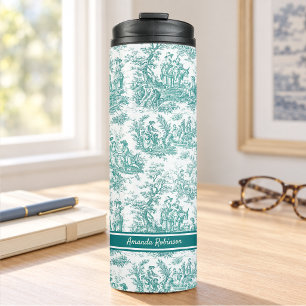 Bouteilles Isothermes Tenture de Jouy imprimée sarcelle turquoise vintag