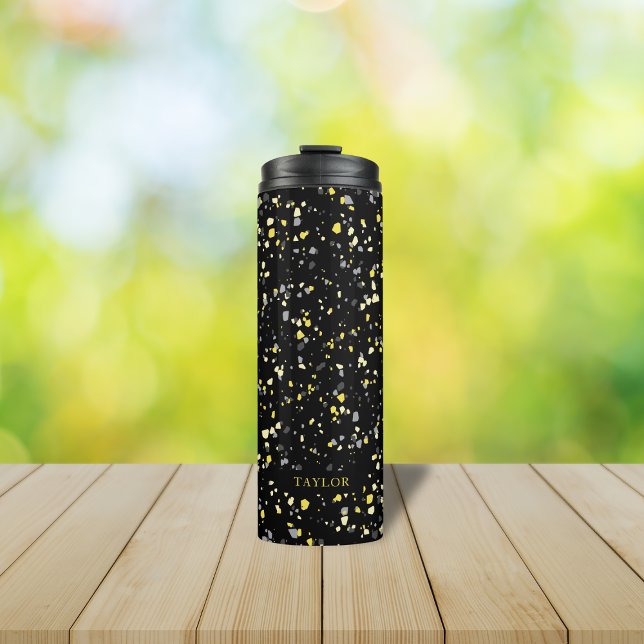 Bouteilles Isothermes Terrazzo noir gris-jaune géométrique personnalisé (Créateur téléchargé)