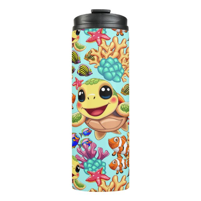 Bouteilles Isothermes Tortue de mer Bébé heureux et mignonne personnage (Devant)