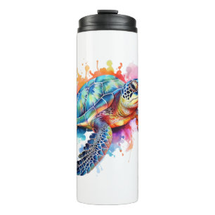 Bouteilles Isothermes Tortue de mer en aquarelle colorée