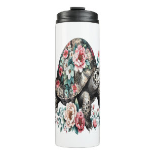 Bouteilles Isothermes Tortue d'encre et de lave à coque florale.