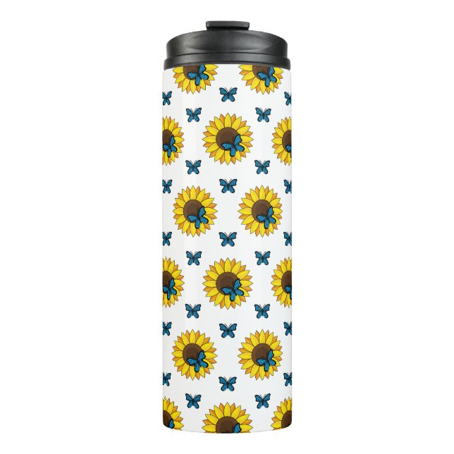 Bouteilles Isothermes Tournesol et papillon bleu (Devant)