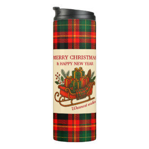 Bouteilles Isothermes Traîneau de Noël vintage avec cadeaux et carreaux