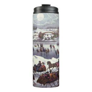 Bouteilles Isothermes Traîneaux de Noël vintage, Central Park en hiver