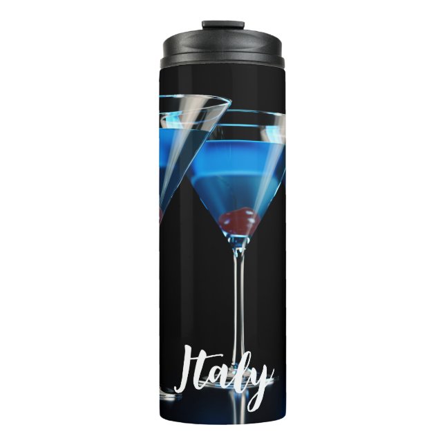 Bouteilles Isothermes Trois cocktails bleus avec cerise sur noir (Devant)