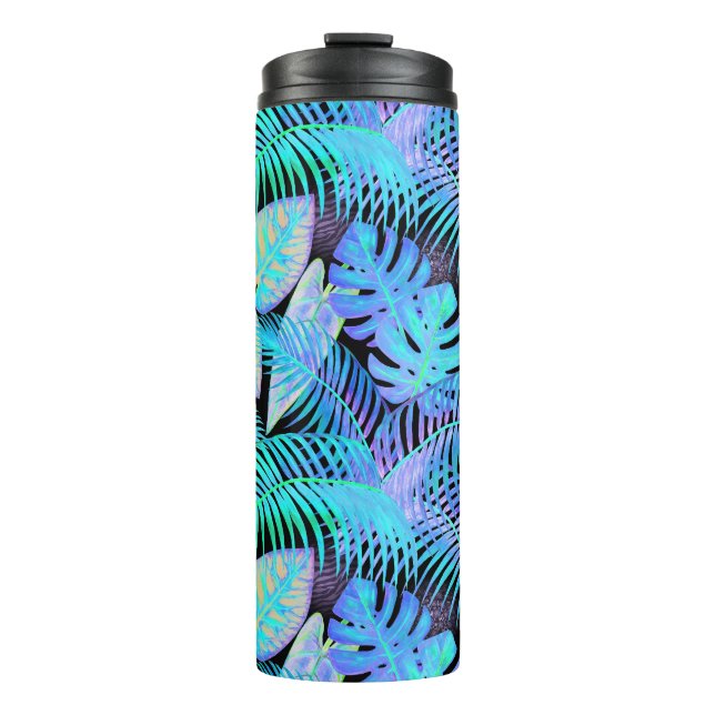 Bouteilles Isothermes Tropical Neon Leaf Pattern on Black (Devant)