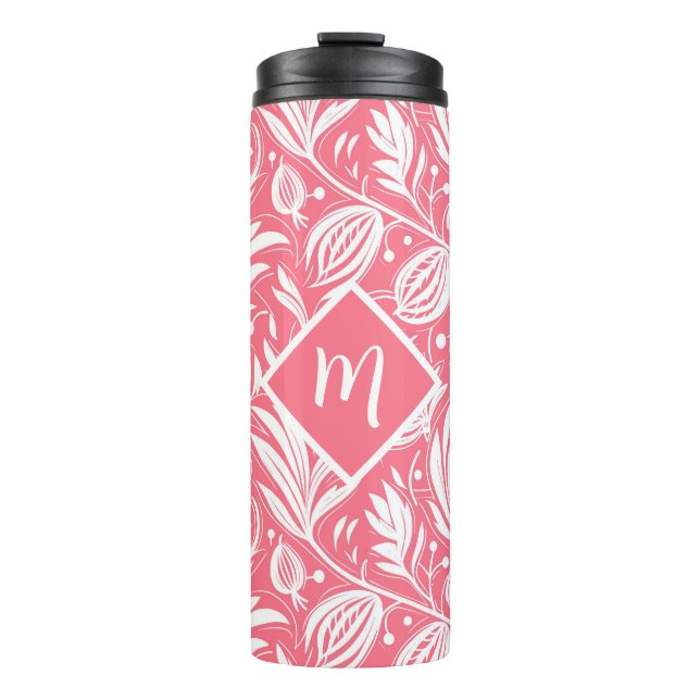 Bouteilles Isothermes Tropical rose floral motif diamant Monogramme (Devant)