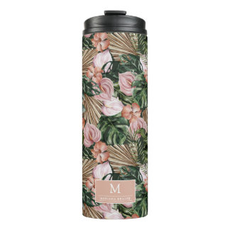 Bouteilles Isothermes Tropical rose Peache fleurs jungle feuille