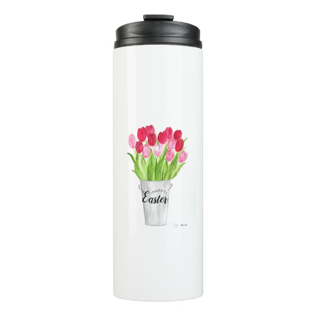 Bouteilles Isothermes Tulipes Aquarelle Floral Joyeux Pâques rose élégan (Devant)