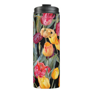 Bouteilles Isothermes Tulipes colorées, arrière - plan noir isolé.
