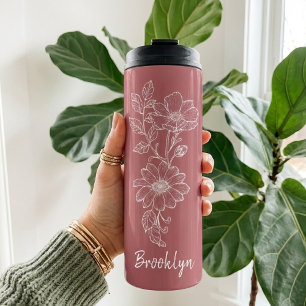 Bouteilles Isothermes Tumbler personnalisé floral rose, cadeau de remise