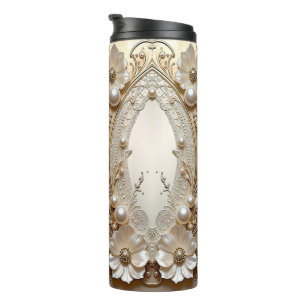Bouteilles Isothermes Tumbler Thermique Perles Fleurs Blanches Modernes