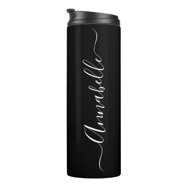 Bouteilles Isothermes Tumbler Thermique Personnalisé Nom Noir Blanc (Tourné sur la droite)
