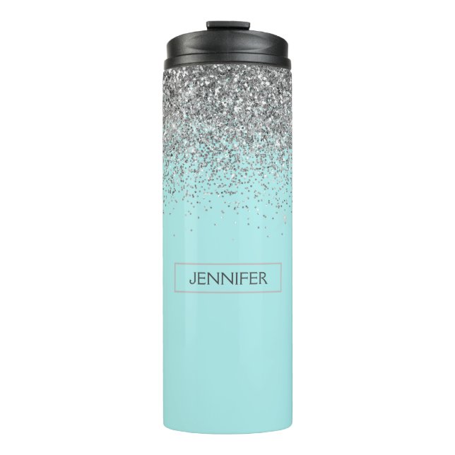 Bouteilles Isothermes Turquoise Aqua Blue Silver Parties scintillant Gir (Devant)