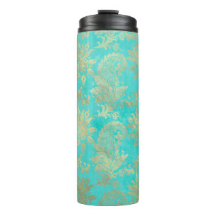 Bouteilles Isothermes Turquoise et or Peacock Damask