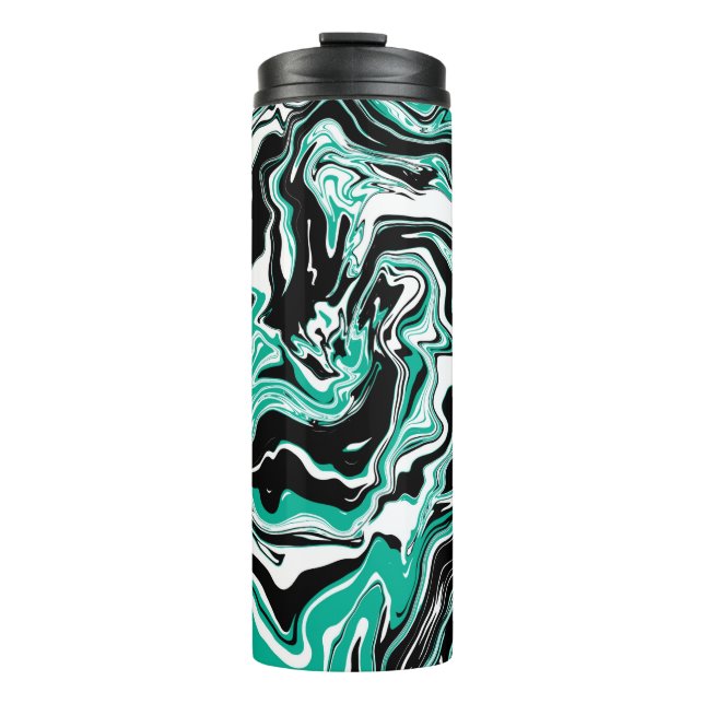 Bouteilles Isothermes Turquoise, noir et Marbre blanc Fluid Art (Devant)