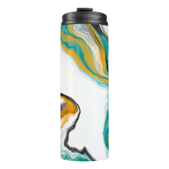 Bouteilles Isothermes Turquoise, Or, Turquoise, Marbre blanc Fluid Art (Devant)
