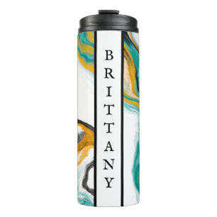 Bouteilles Isothermes Turquoise personnalisée, Or, Marbre Fluide Art