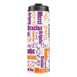 Bouteilles Isothermes Typographie de Merci multilingue violet orange