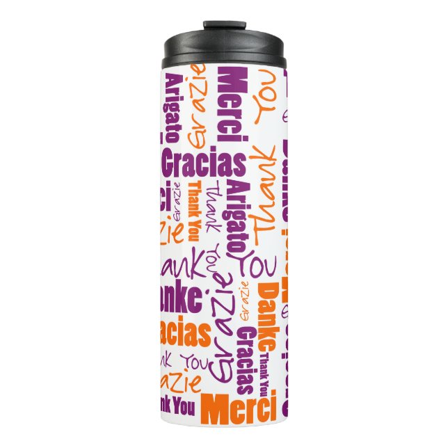 Bouteilles Isothermes Typographie de Merci multilingue violet orange (Devant)