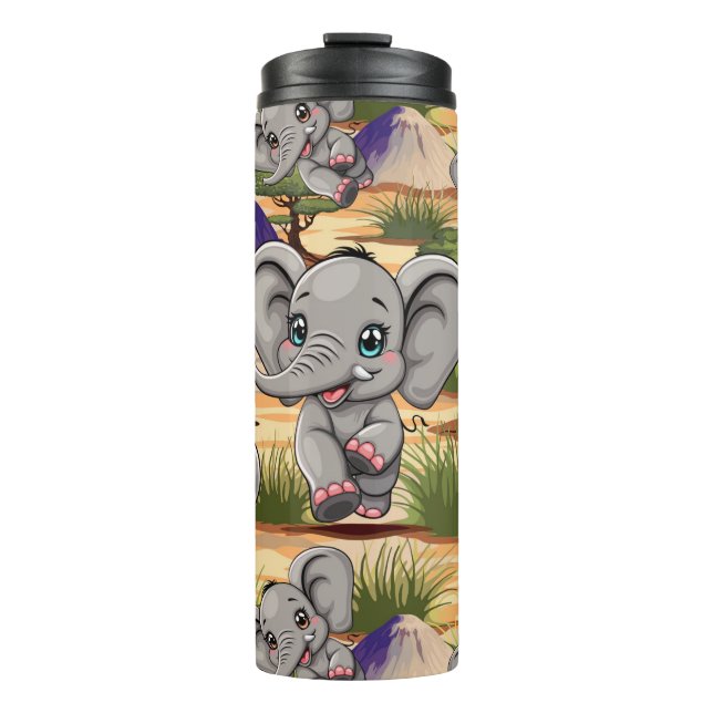 Bouteilles Isothermes Un bébé éléphant qui sonne heureux dans la savane  (Devant)