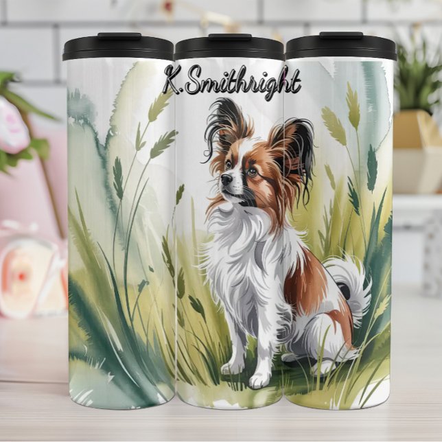 Bouteilles Isothermes Un chien papillon en haute herbe (Créateur téléchargé)