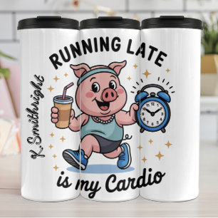Bouteilles Isothermes Un cochon en course avec une horloge