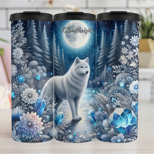 Bouteilles Isothermes Un loup mystique dans une forêt cristalline (Créateur téléchargé)