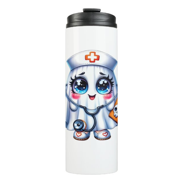 Bouteilles Isothermes Un mignon fantôme d'Halloween en uniforme d'infirm (Devant)
