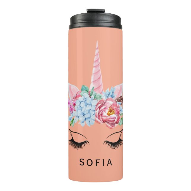 Bouteilles Isothermes Unicorne personnalisée rose (Devant)