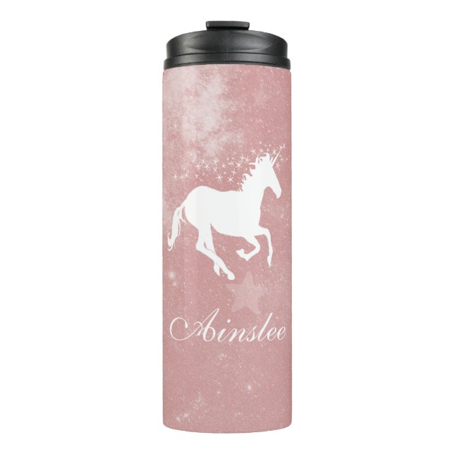 Bouteilles Isothermes Unicorne rose Paruline thermique personnalisée (Devant)