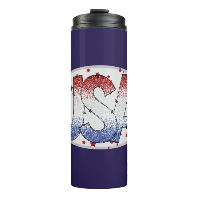 Bouteilles Isothermes USA Shimmer et Stars Word Art (Devant)