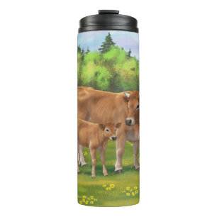 Bouteilles Isothermes Vache d'Aubrac et veau mignon dans le pâturage de 