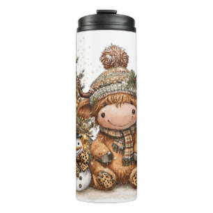 Bouteilles Isothermes Vache des Highlands & Bonhomme de neige avec du ca