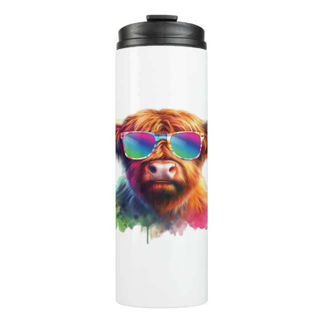 Bouteilles Isothermes Vache écossaise Highland en lunettes de soleil Eau (Devant)