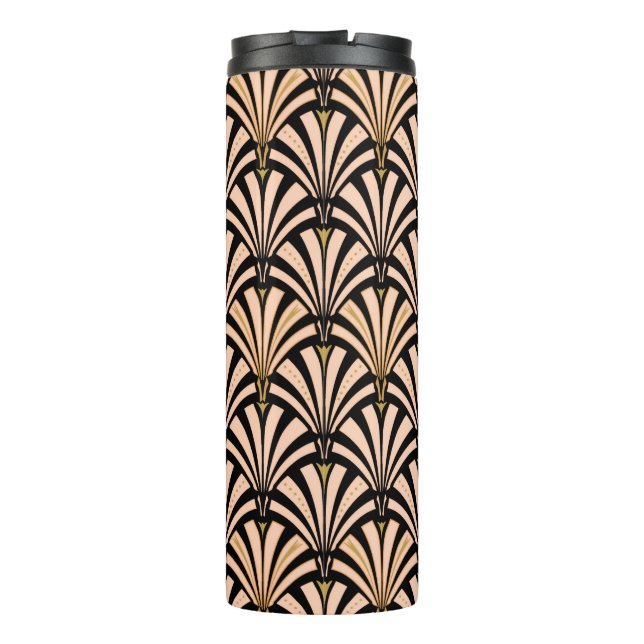 Bouteilles Isothermes Ventilateur Art déco, rose rose pâle sur noir (Dos)