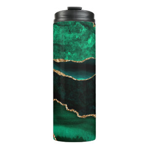 Bouteilles Isothermes Vert élégant et fausse agate scintillante dorée