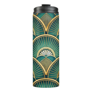 BOUTEILLES ISOTHERMES VERT & OR ART DÉCO MOTIF DE REGARDE DU VENTILATEUR