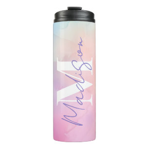 Bouteilles Isothermes Vibrant Pastel Aquarelle Nom Monogramme
