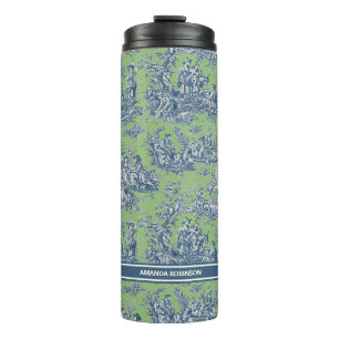 Bouteilles Isothermes Vintage bleu vert toile de jouy imprimé