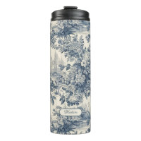 Vintage chic floral Bleu toile de jouy monogramme