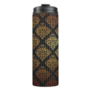 Bouteilles Isothermes Vintage Grunge noir et or Damas