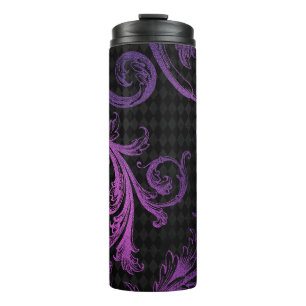 Bouteilles Isothermes Vintage noir et pourpre Damask Harlequin Motif