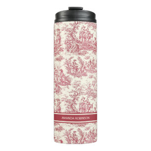 Bouteilles Isothermes Vintage rouge toile de jouy imprimé